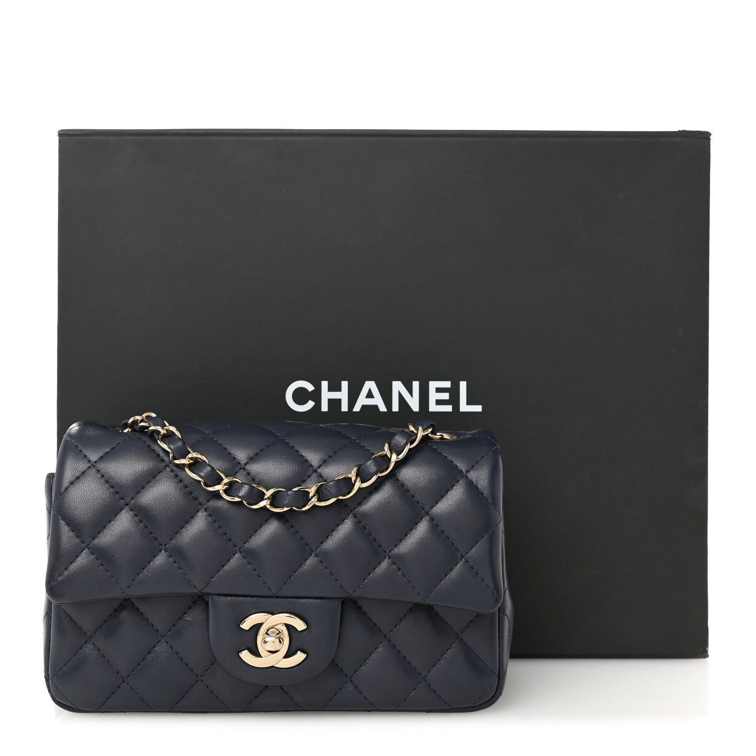 Chanel Lambskin Quilted Mini Rectangular Flap Dark Navy Blue 13 of 13