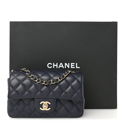 Chanel Lambskin Quilted Mini Rectangular Flap Dark Navy Blue 13 of 13