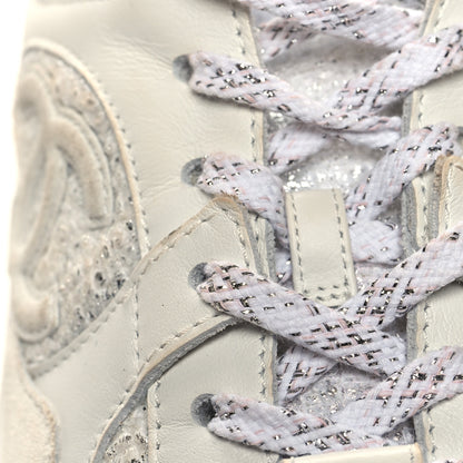 Chanel Painted Iridescent Cotton Tweed Suede Calfskin Womens CC Sneakers 37.5 White Silver Multicolor 8 of 8