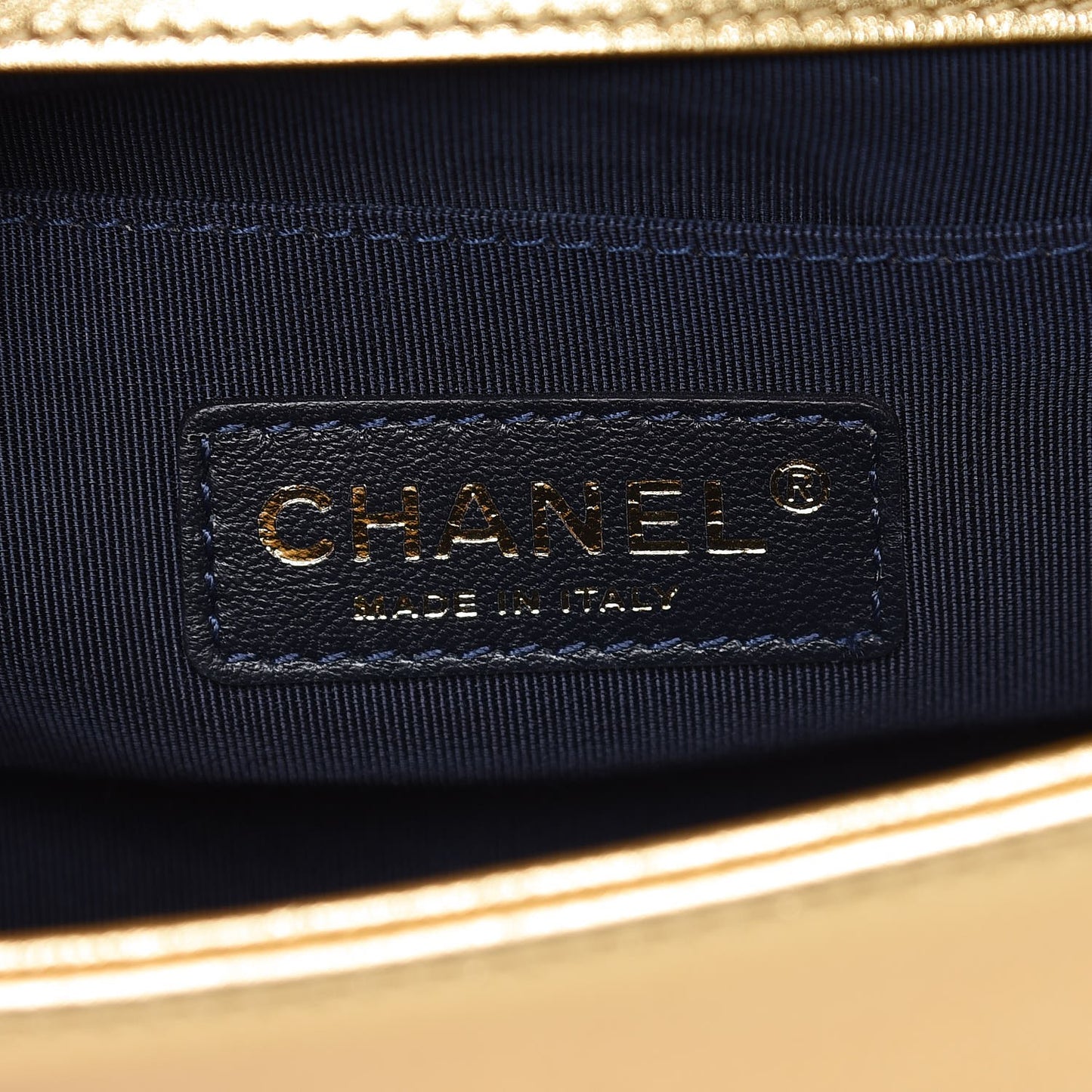 Metallic Lambskin Embossed Small Cube Boy Flap Gold