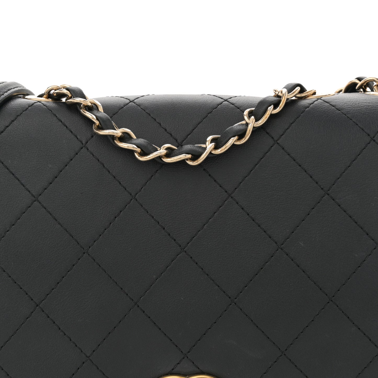 Calfskin Stitched Large Flap Black