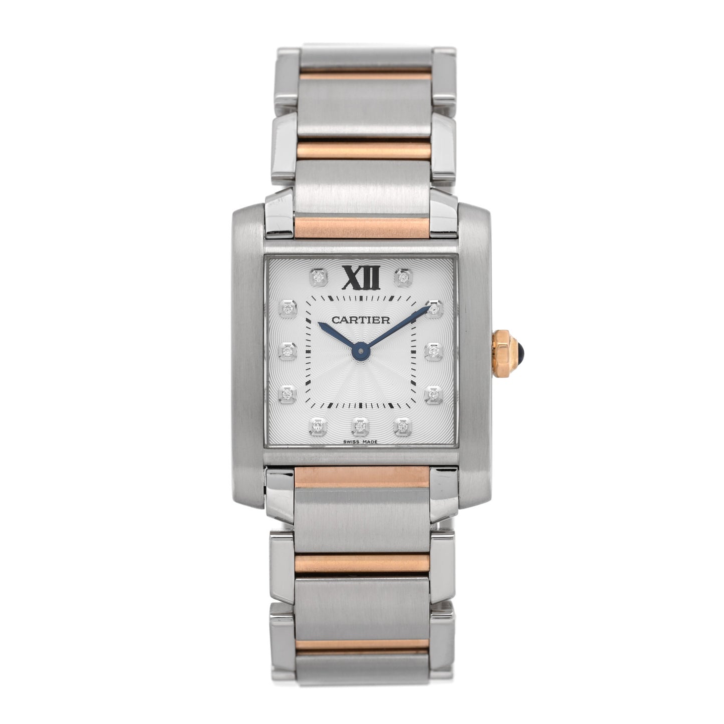Stainless Steel 18K Pink Gold Diamond 25mm Tank Francaise Quartz Watch
