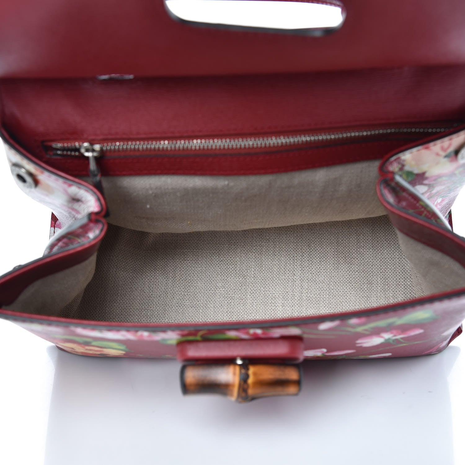 Gucci Shangai Calfskin Blooms Print Small Bamboo Daily Top Handle Bag Romantic Cerise Multicolor 5 of 9