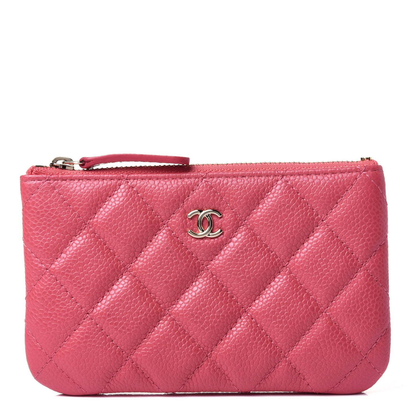 Iridescent Caviar Quilted Small Cosmetic Case Pink
