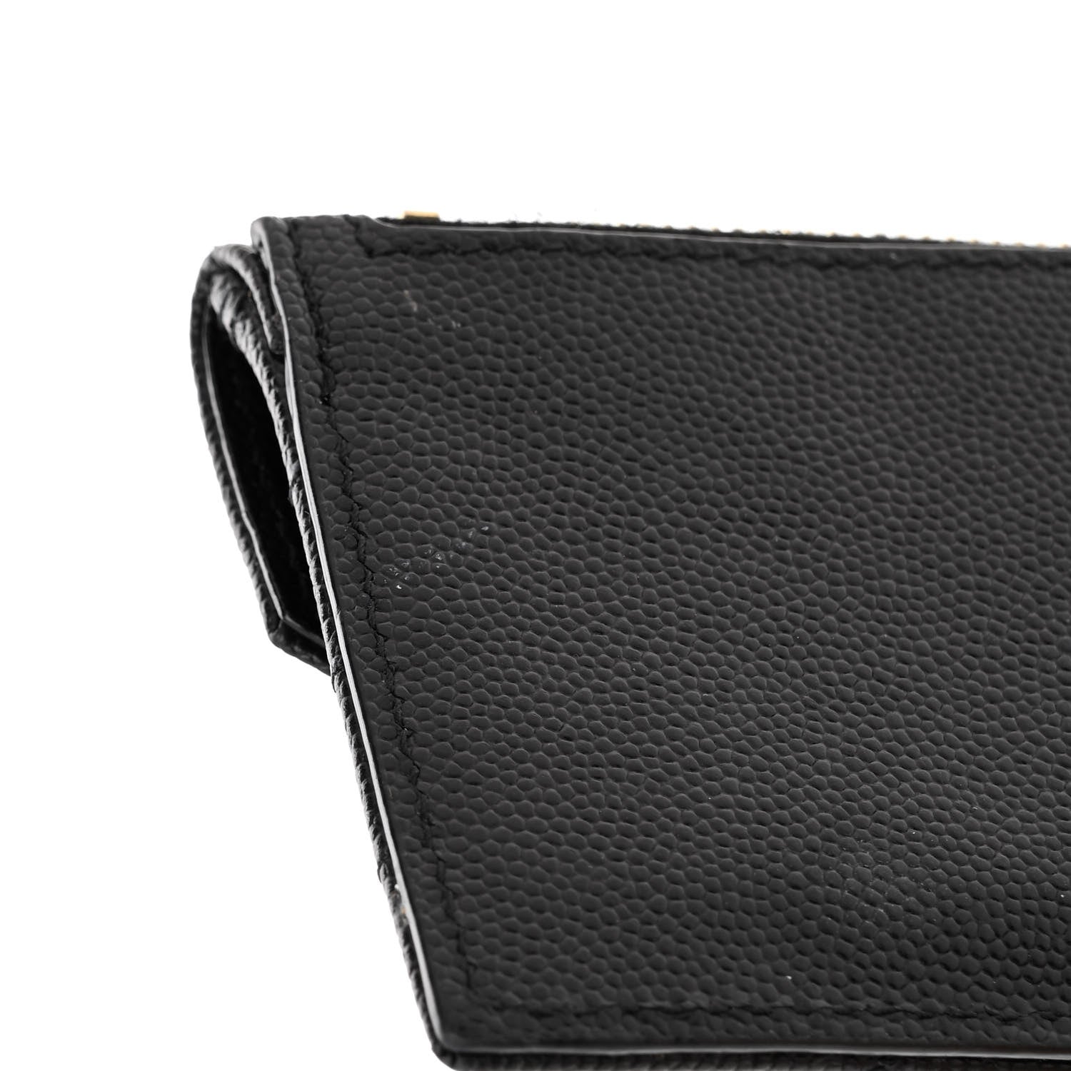 Saint Laurent Grain De Poudre Matelasse Chevron Monogram Compact Wallet Black 8 of 8