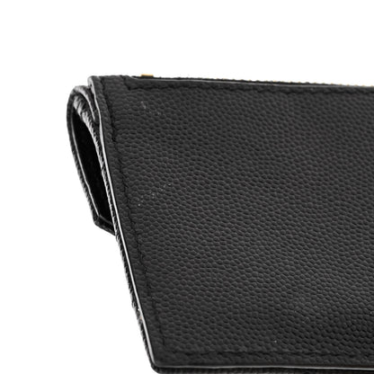 Saint Laurent Grain De Poudre Matelasse Chevron Monogram Compact Wallet Black 8 of 8