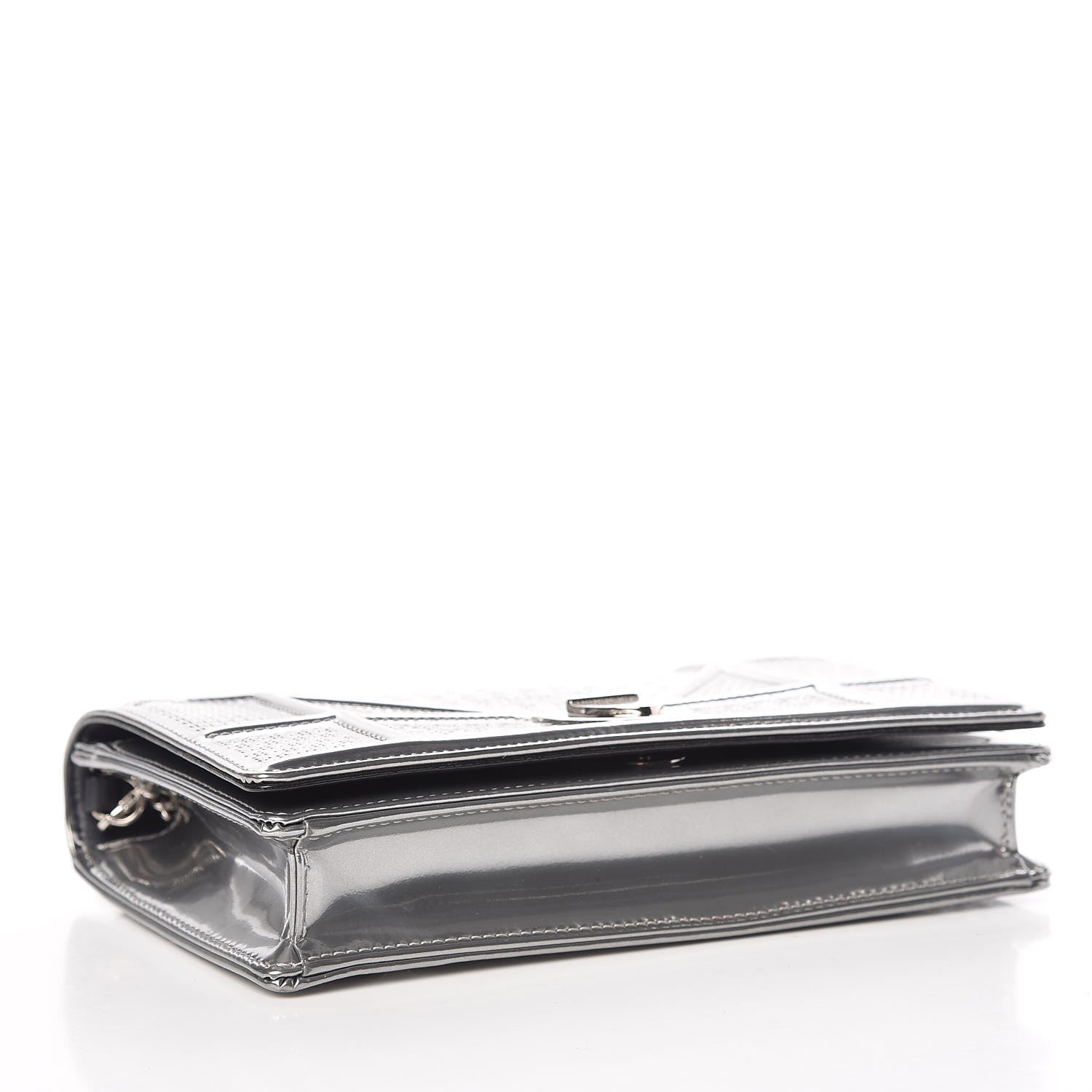 Christian Dior Metallic Patent Micro-Cannage Diorama Wallet on Chain Pouch Silver 4 of 8