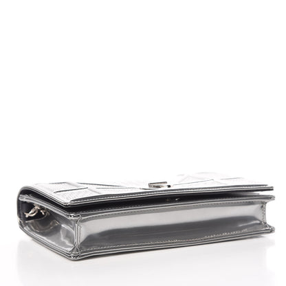 Christian Dior Metallic Patent Micro-Cannage Diorama Wallet on Chain Pouch Silver 4 of 8