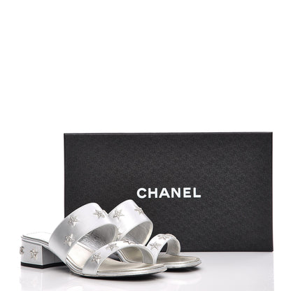 Chanel Iridescent Calfskin Crystal Stars Mules 39.5 Silver 8 of 12