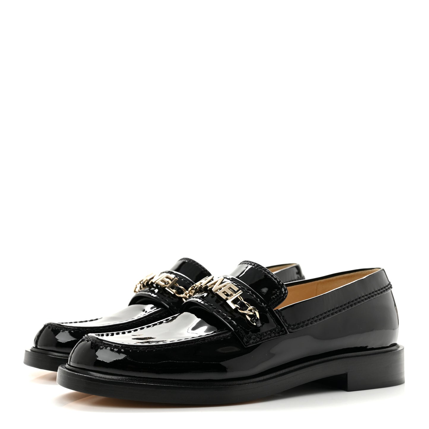 Patent Calfskin Logo Loafers 37 Black