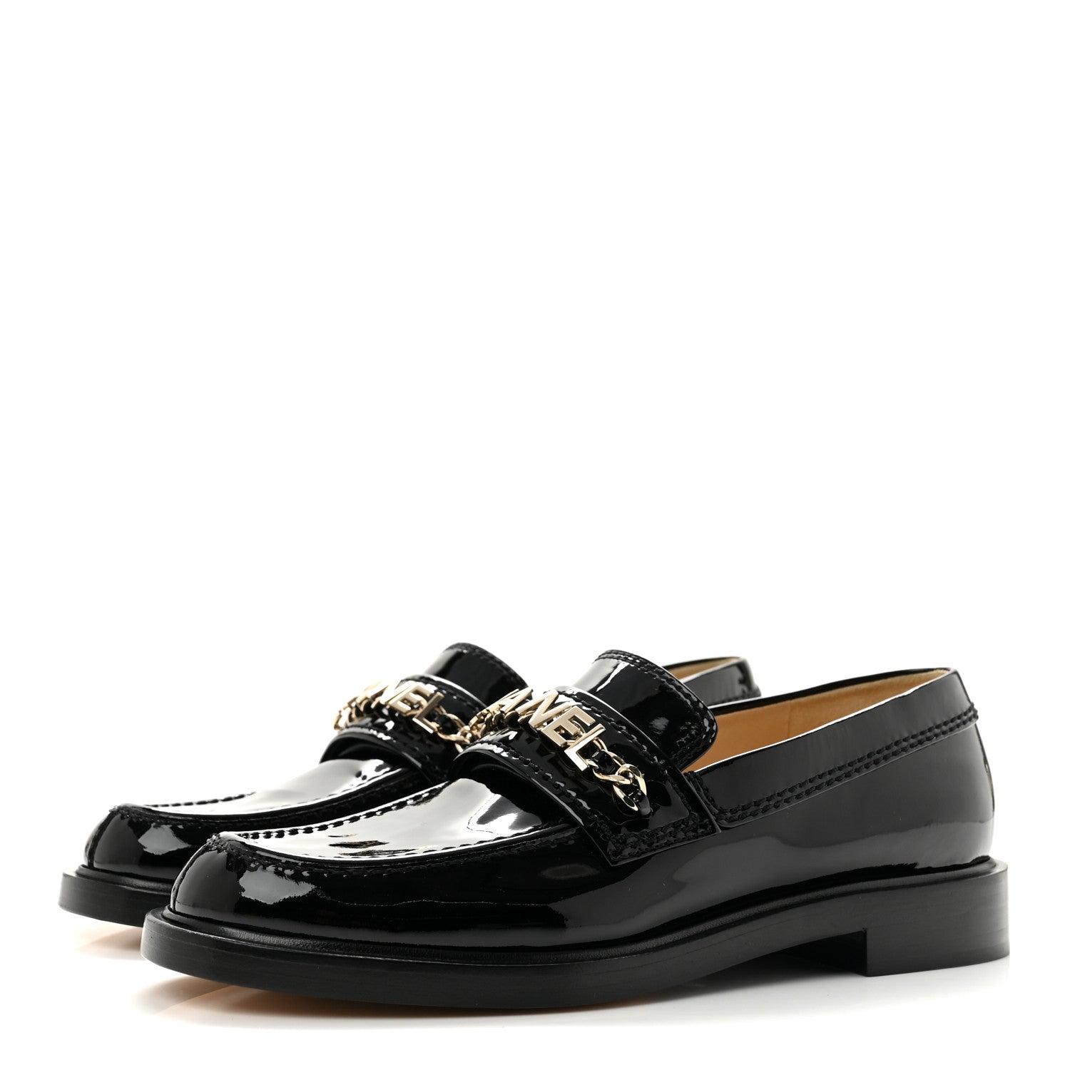 Chanel Patent Calfskin Logo Loafers 37 Black 4 of 10