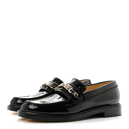 Chanel Patent Calfskin Logo Loafers 37 Black 4 of 10