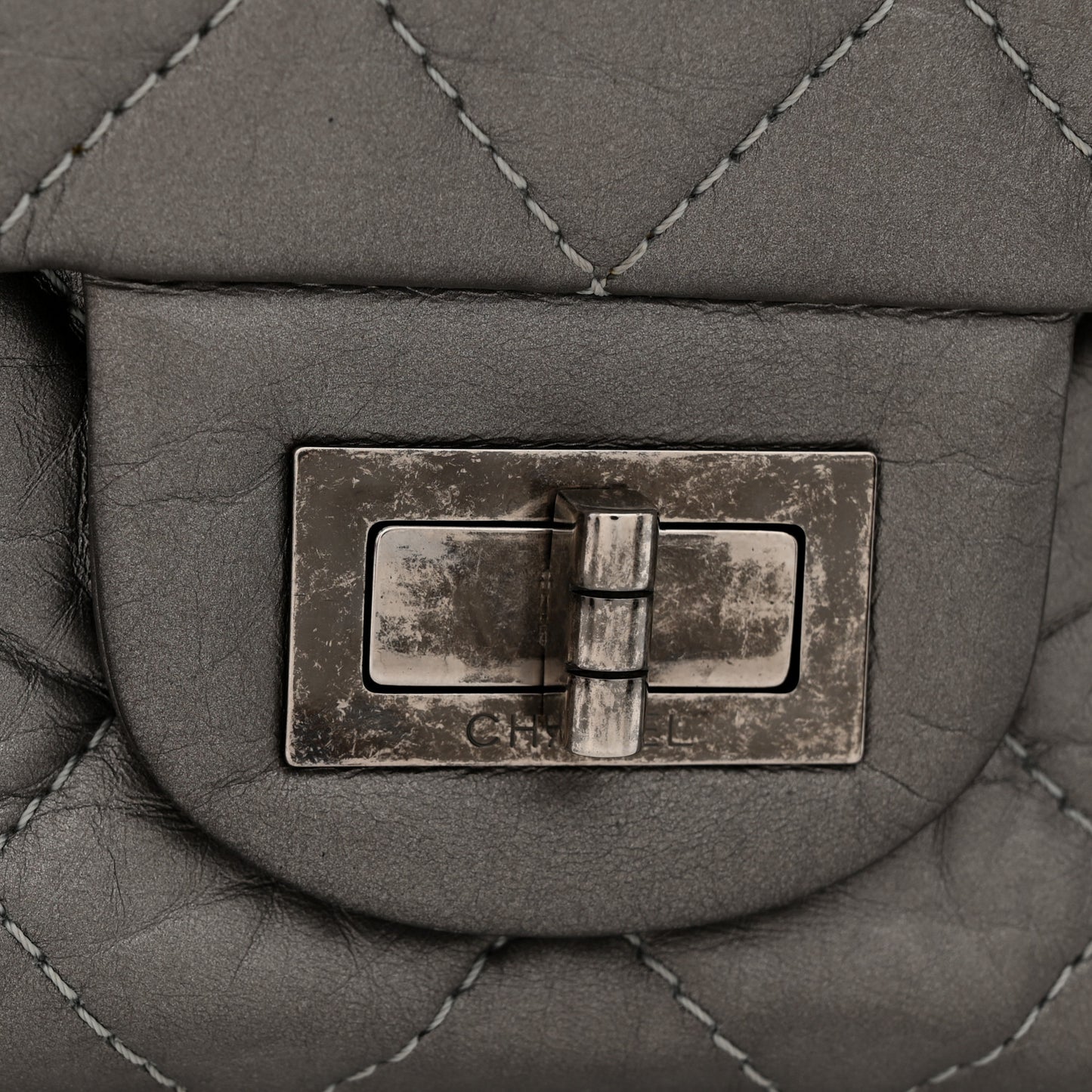 Metallic Aged Calfskin Quilted 2.55 Reissue 227 Flap Dark Silver