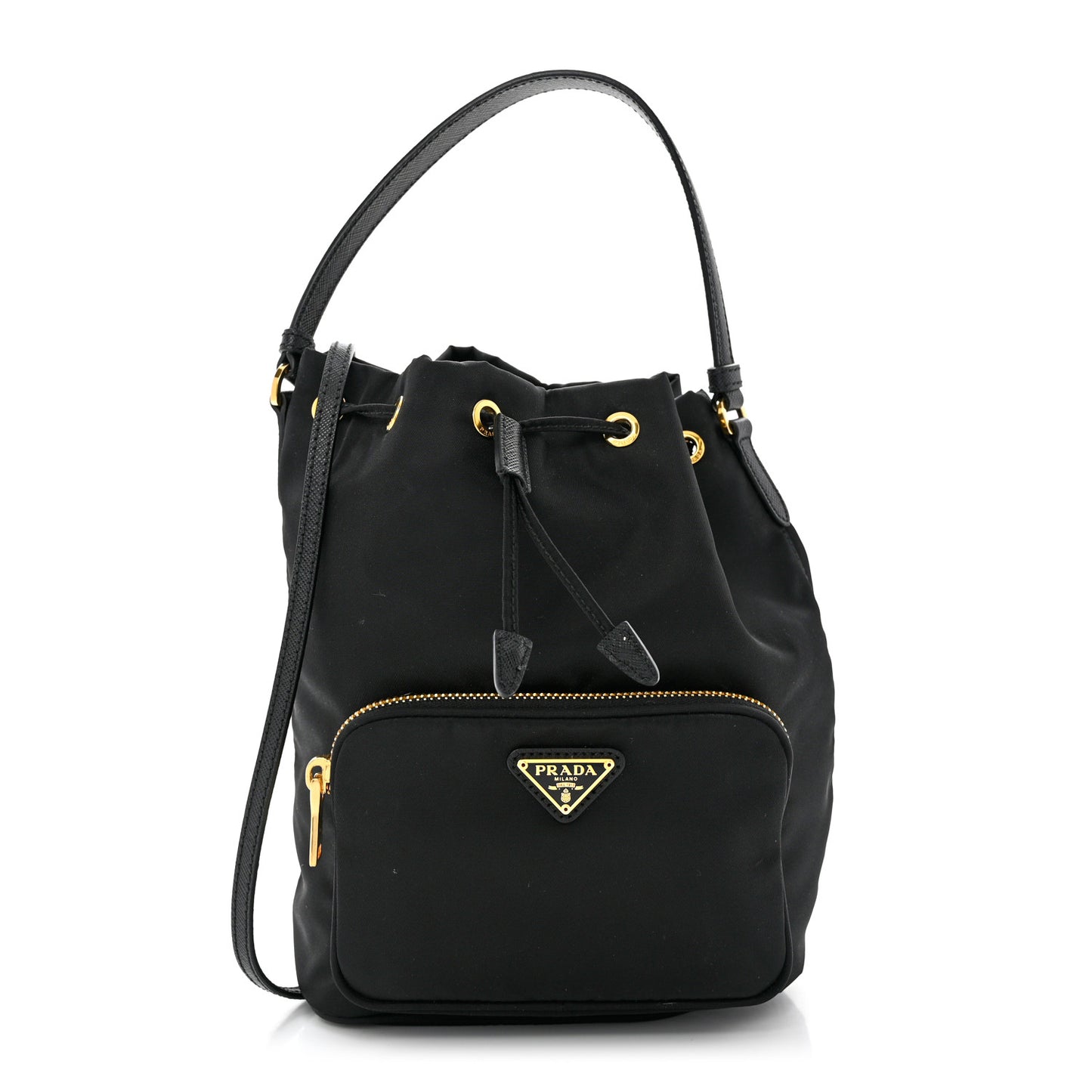 Saffiano Tessuto Nylon Mini Bucket Crossbody Bag Black