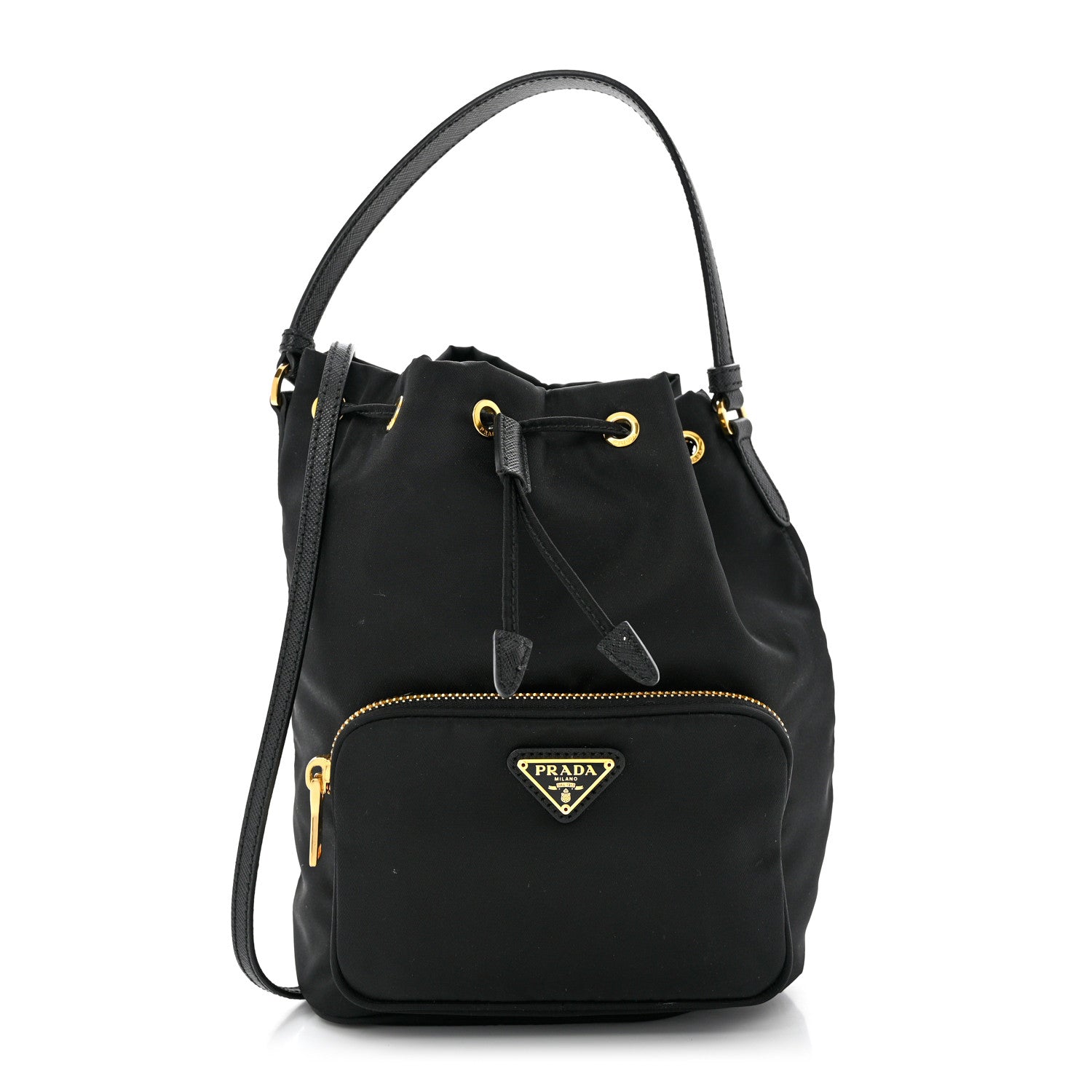 Prada Saffiano Tessuto Nylon Mini Bucket Crossbody Bag Black 1 of 10
