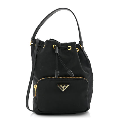 Prada Saffiano Tessuto Nylon Mini Bucket Crossbody Bag Black 1 of 10