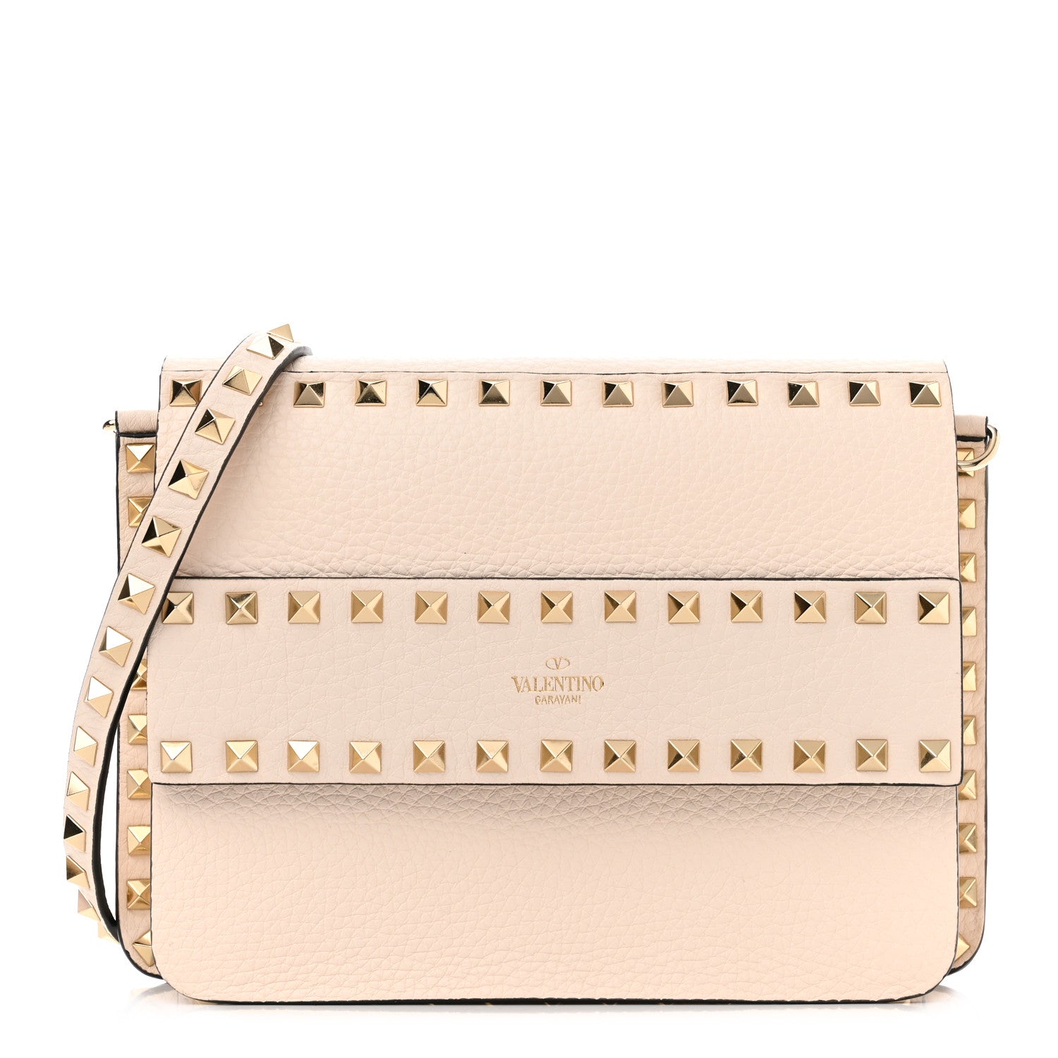 Valentino Garavani Grained Calfskin Small Rockstud Flap Crossbody Bag Light Ivory 1 of 9