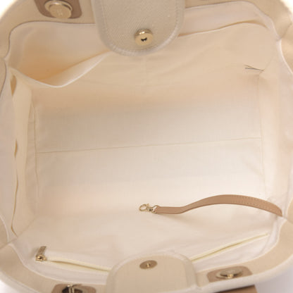Chanel Canvas Pearl Medium Deauville Tote Ecru Beige 4 of 9