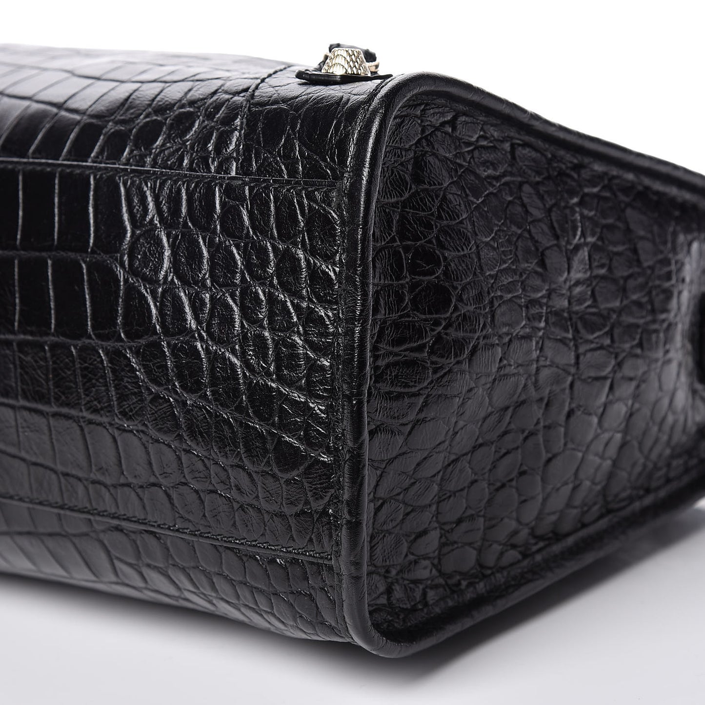 Calfskin Crocodile Embossed Giant 12 Gold Hardware City Black