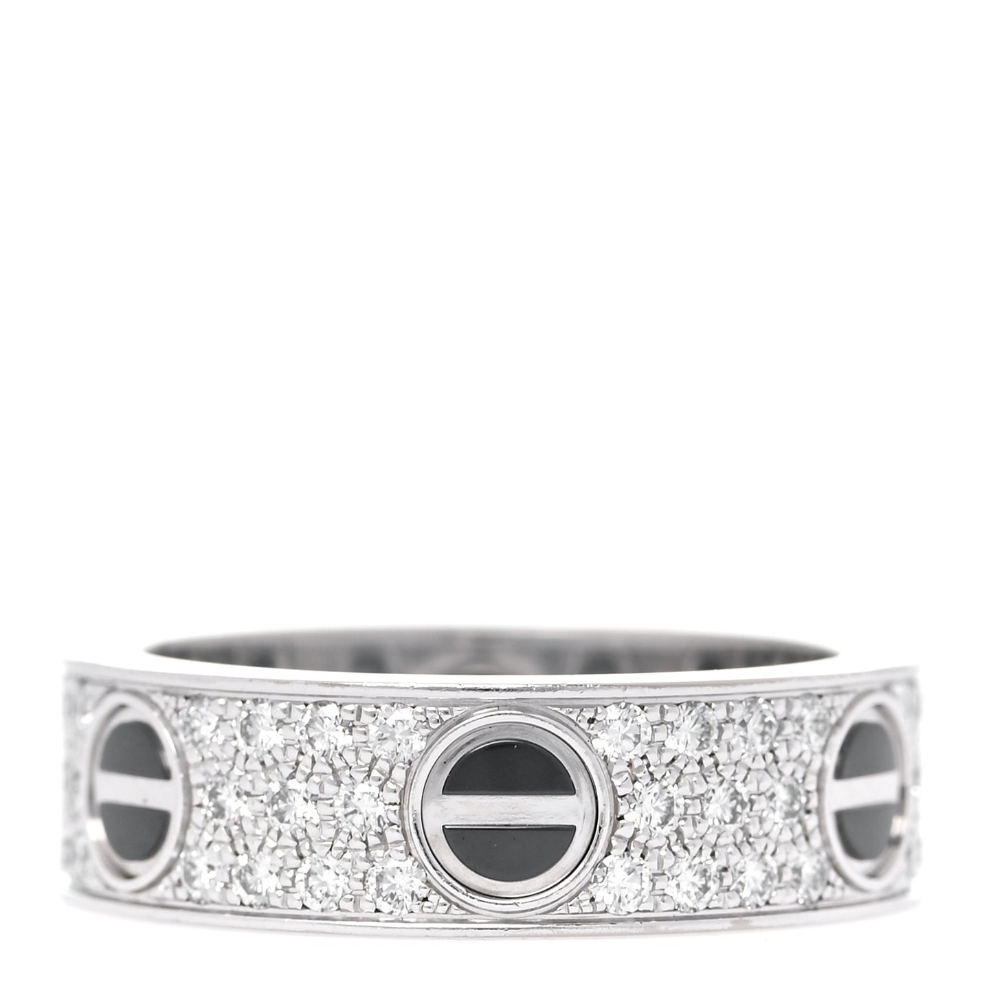 18K White Gold Diamond Ceramic LOVE Paved Ring 56 7.5