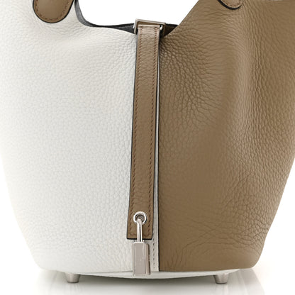 Hermes Taurillon Clemence Casaque Picotin Lock 18 PM Beige Marfa New White Macassar 8 of 11