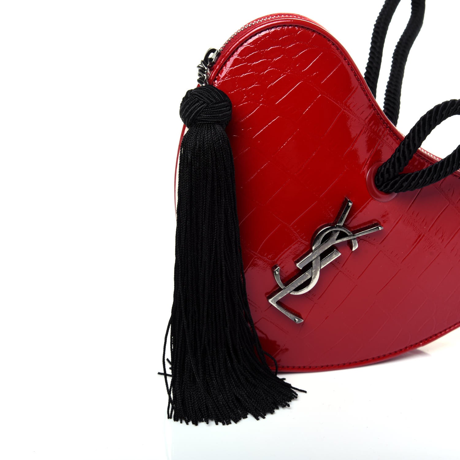 Saint Laurent Patent Crocodile Embossed Sac Coeur Heart Shaped Clutch Red 14 of 15