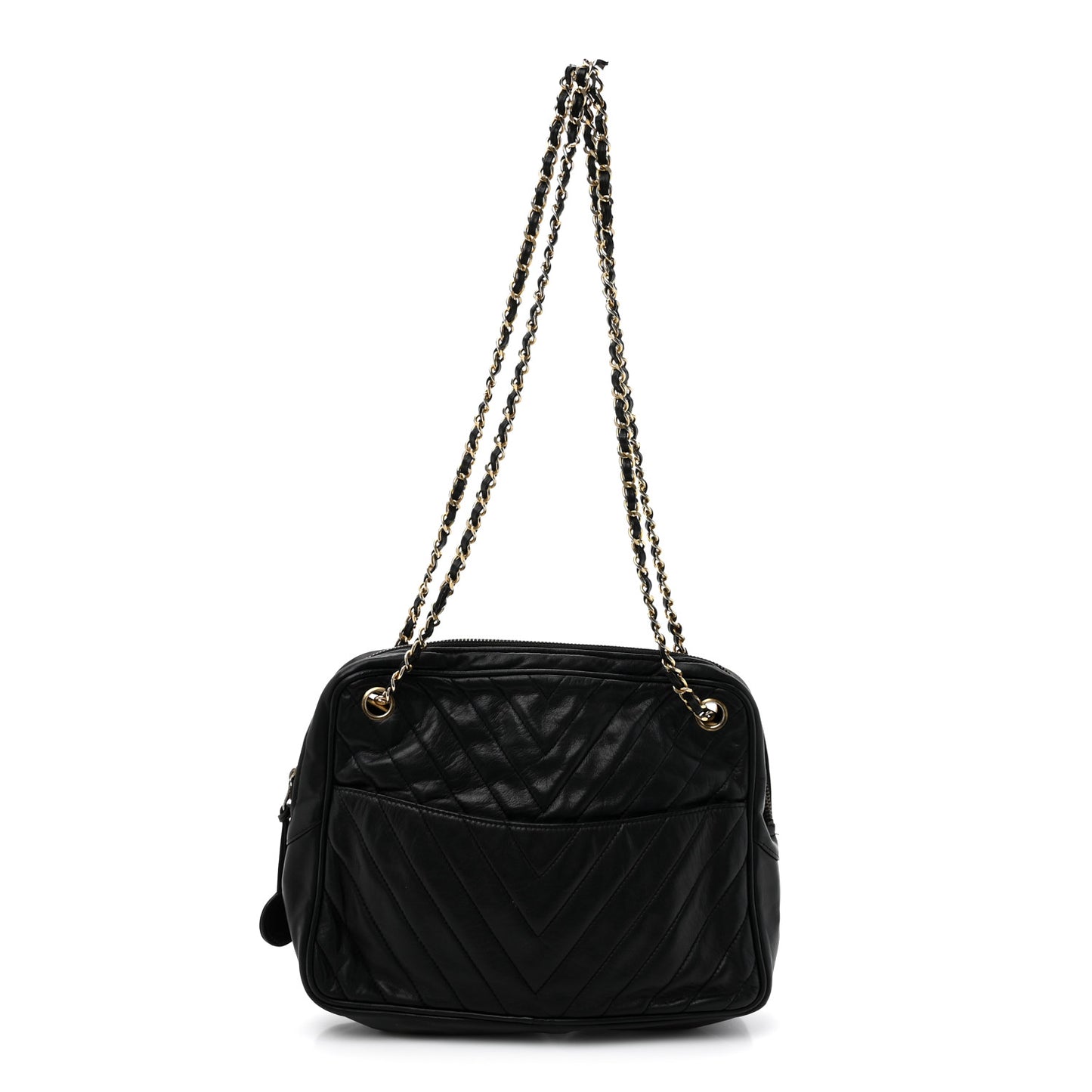 Lambskin Surpique Chevron Small Tote Black