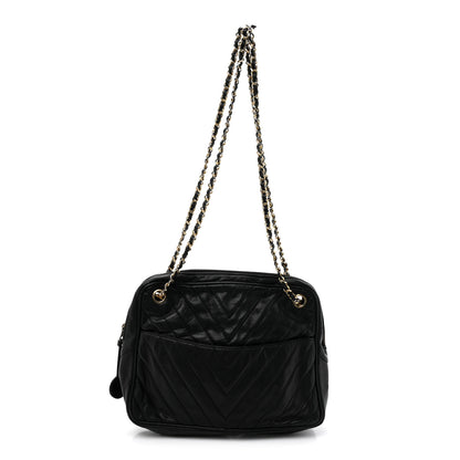 Chanel Lambskin Surpique Chevron Small Tote Black 1 of 14