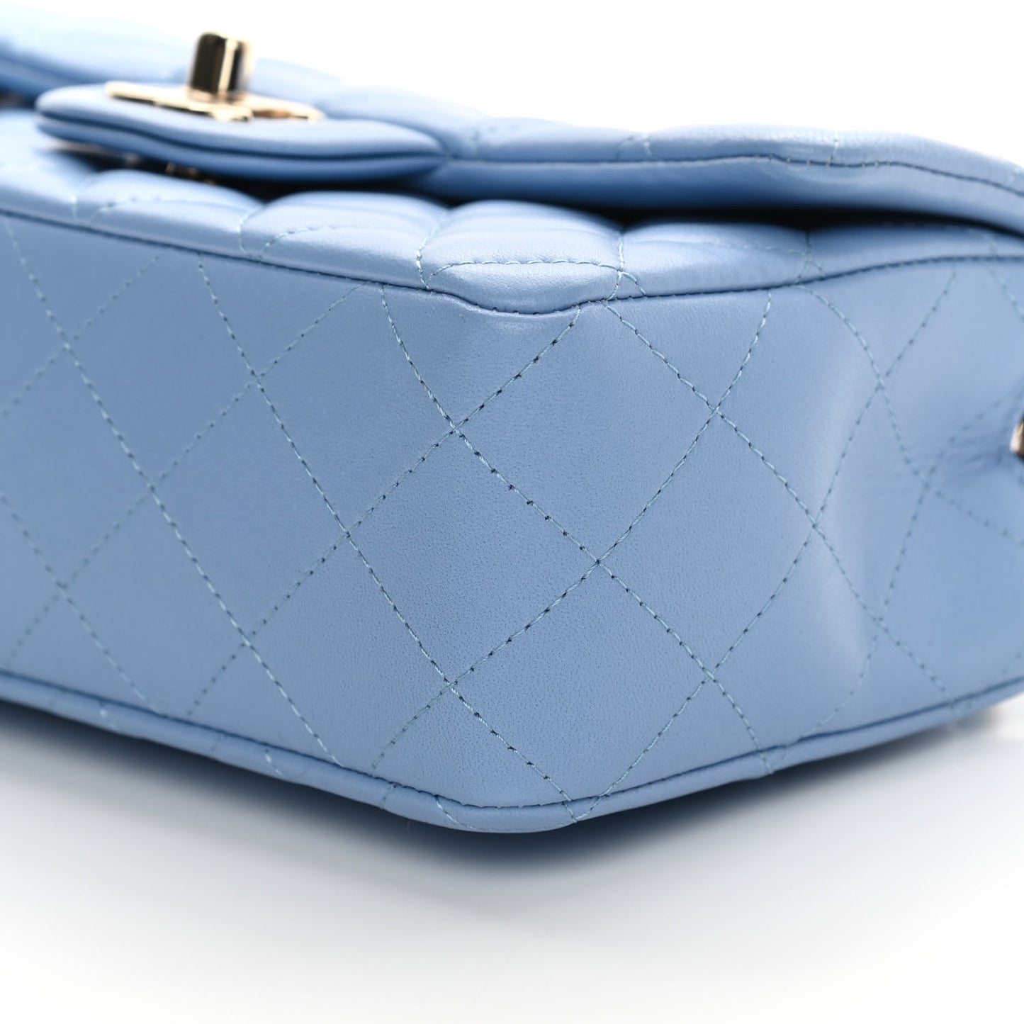 Lambskin Quilted Mini Rectangular Flap Light Blue