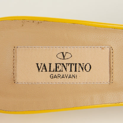 Valentino Garavani Patent Couture Bow Peep Toe Low Heel Slide Pumps 37 Yellow 7 of 7