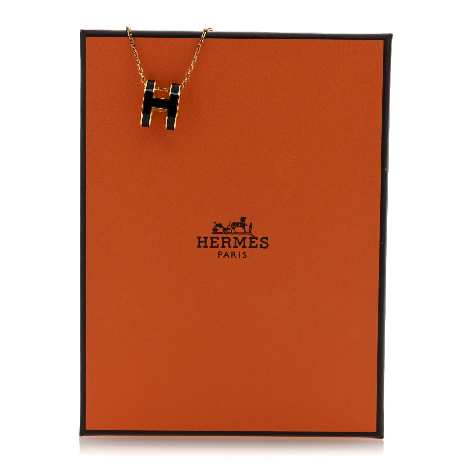 Hermes Lacquered Gold Pop H Pendant Necklace Black 5 of 5