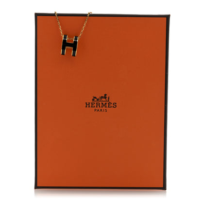 Hermes Lacquered Gold Pop H Pendant Necklace Black 5 of 5