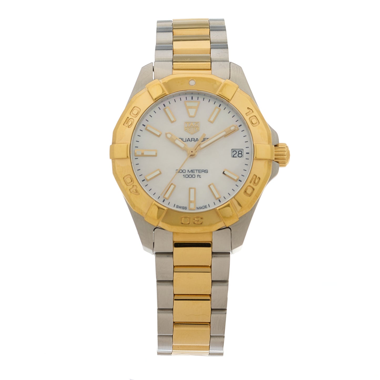 Stainless Steel 18K Yellow Gold Mother of Pearl 32mm Aquaracer Quartz Watch WBD1320