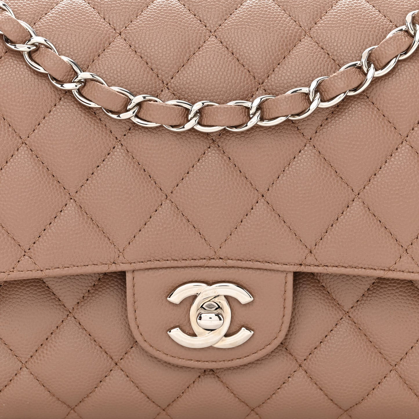 Caviar Quilted Medium Double Flap Beige