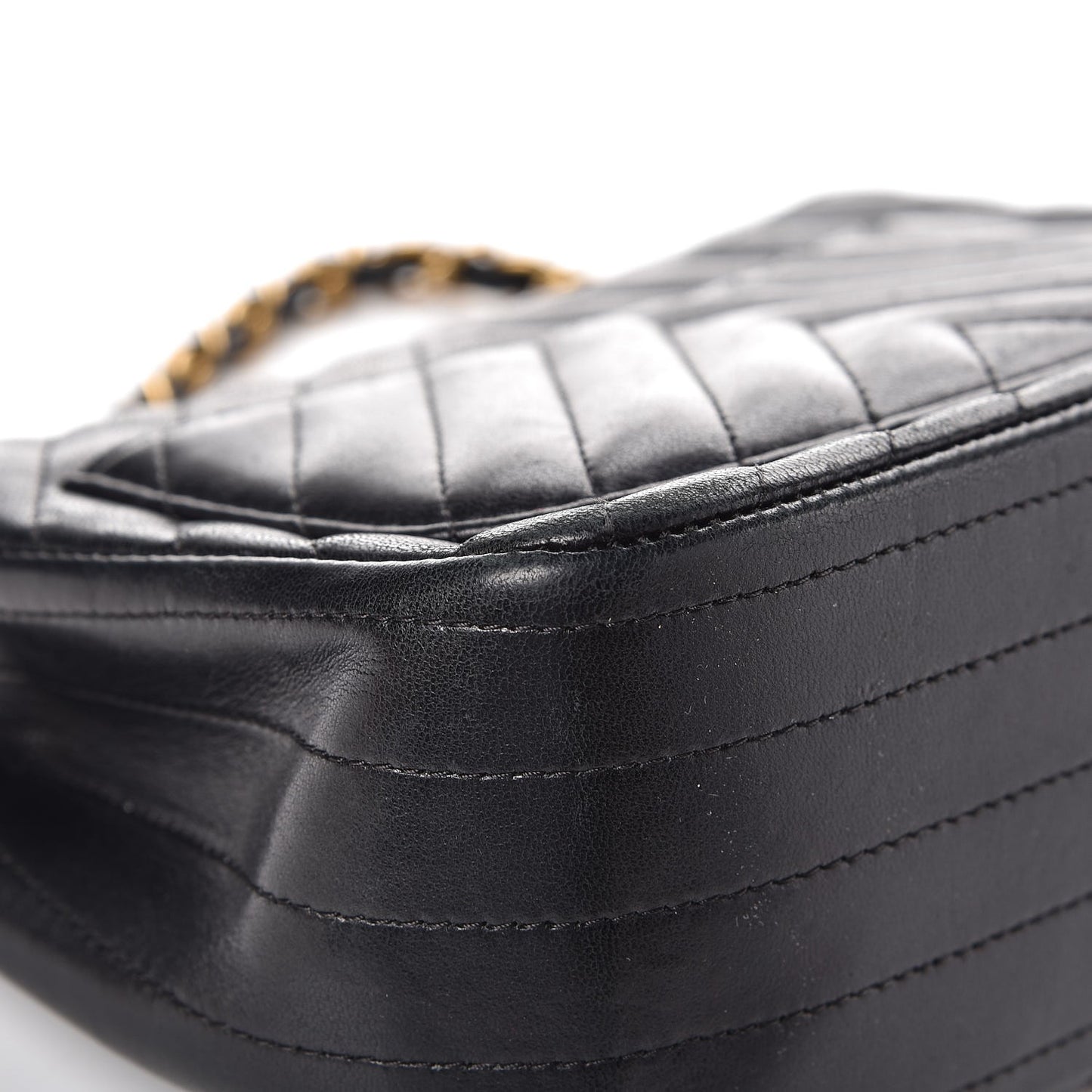 Lambskin Chevron Quilted Mini Square Flap Black