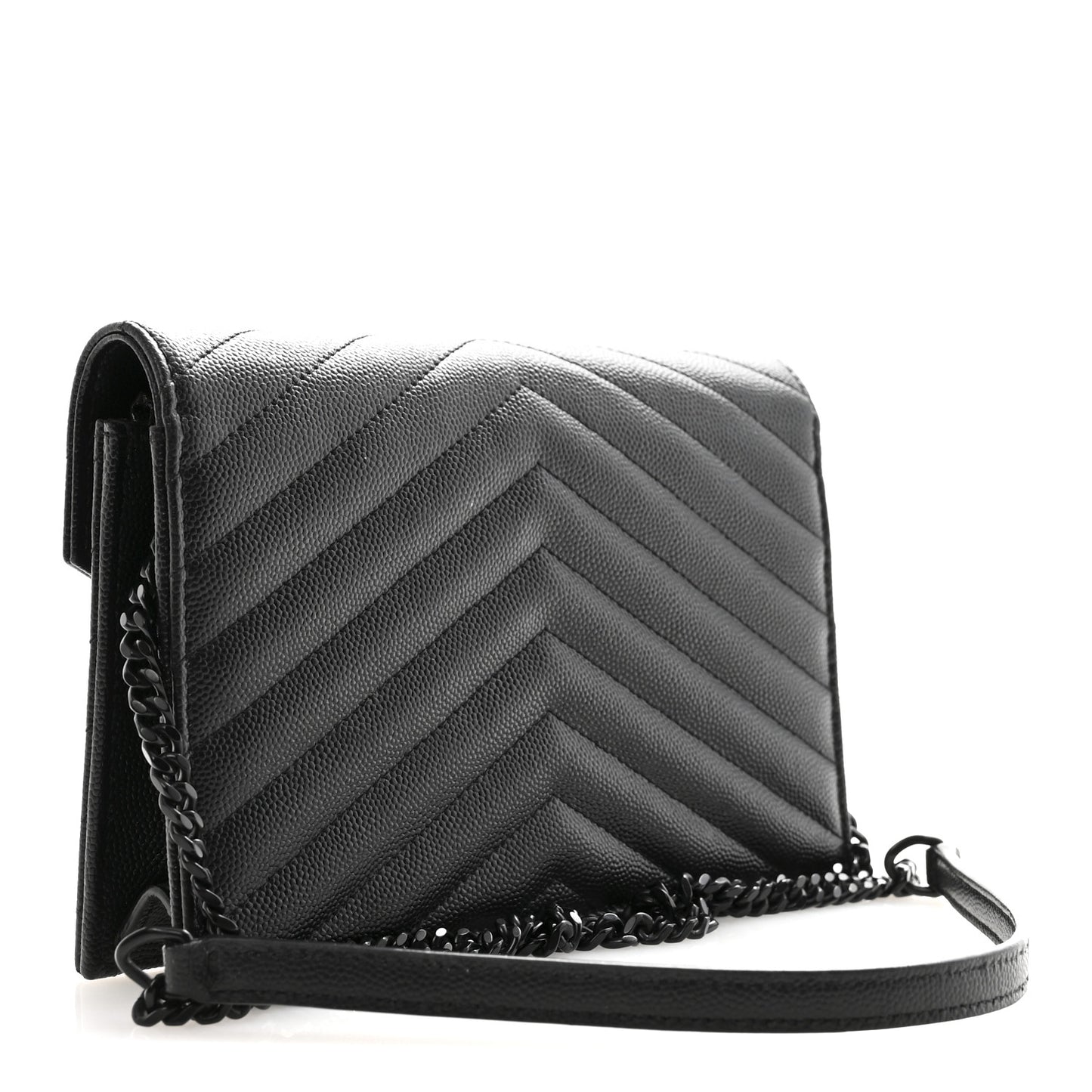 Grain De Poudre Matelasse Chevron Monogram Monochrome Envelope Chain Wallet Black