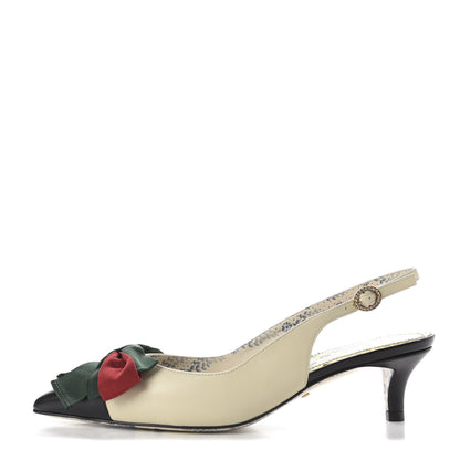 Gucci Malaga Kid Web Bow Jane Low Heel Slingback Pumps 36 Off White 1 of 10
