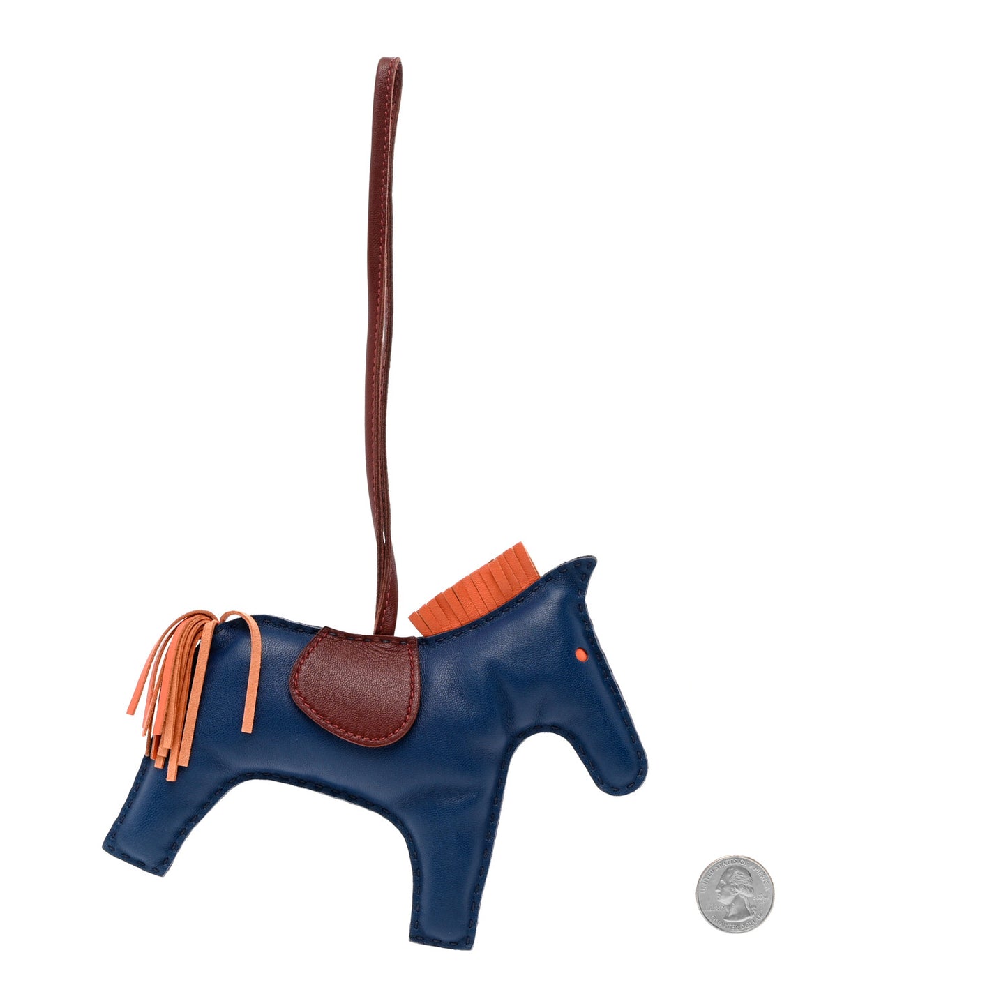 Milo Lambskin Grigri Rodeo Horse Bag Charm GM Bleu de Malte Rouge H Orange Poppy