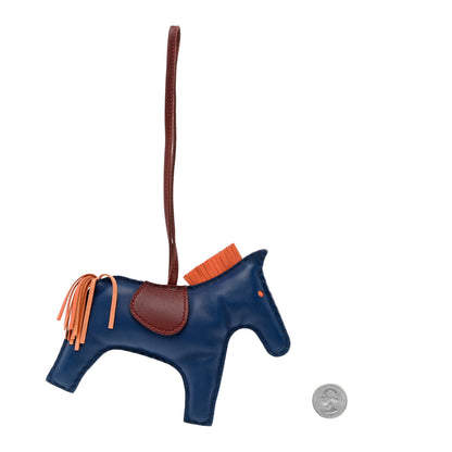 Hermes Milo Lambskin Grigri Rodeo Horse Bag Charm GM Bleu de Malte Rouge H Orange Poppy 2 of 3