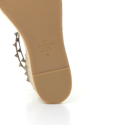 Valentino Garavani Metallic Grained Calfskin Rockstud Ankle Wrap Espadrille Flatform Sandals 36 Skin Natural 10 of 12