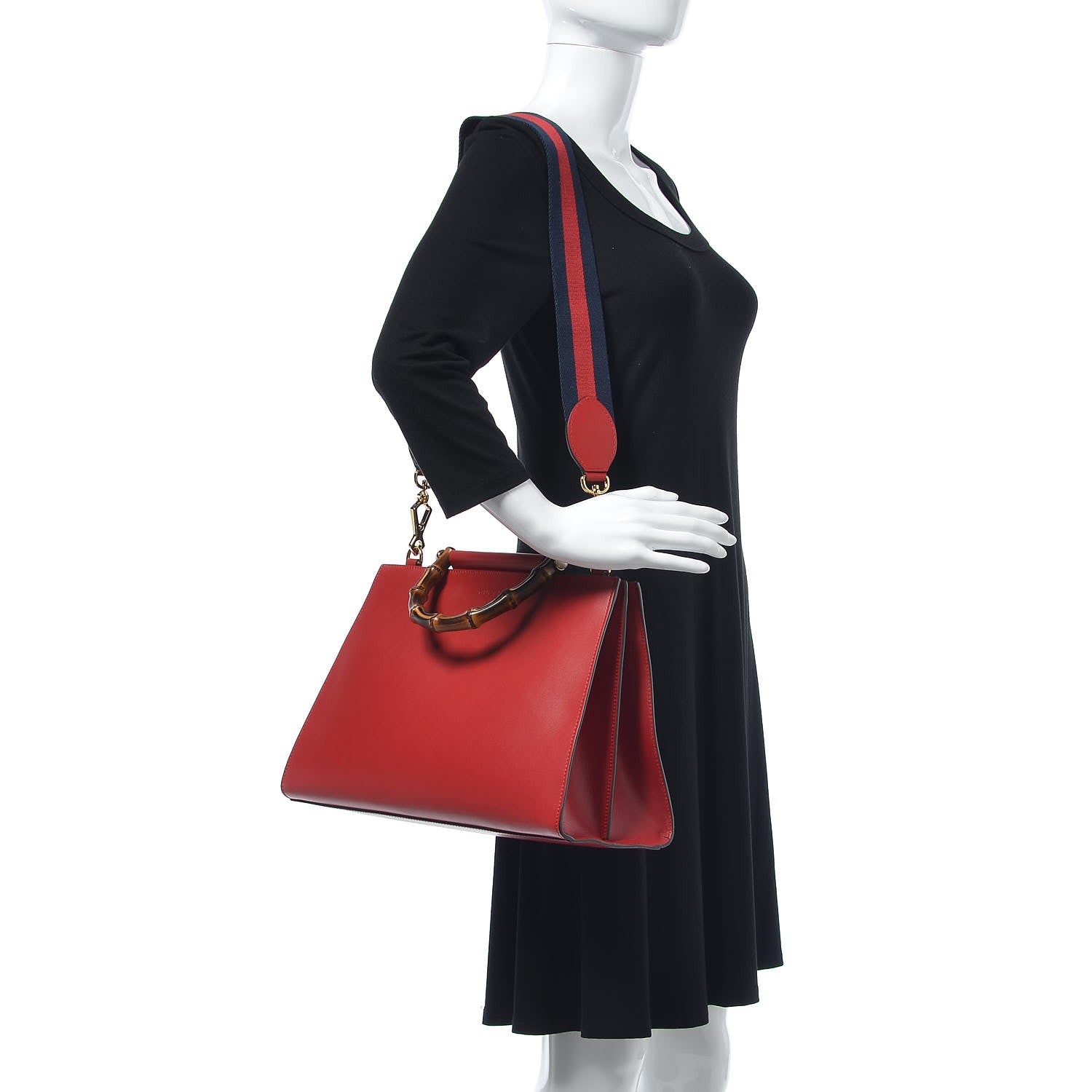 Gucci Nappa Bamboo Web Medium Nymphaea Top Handle Bag Hibiscus Red 3 of 10