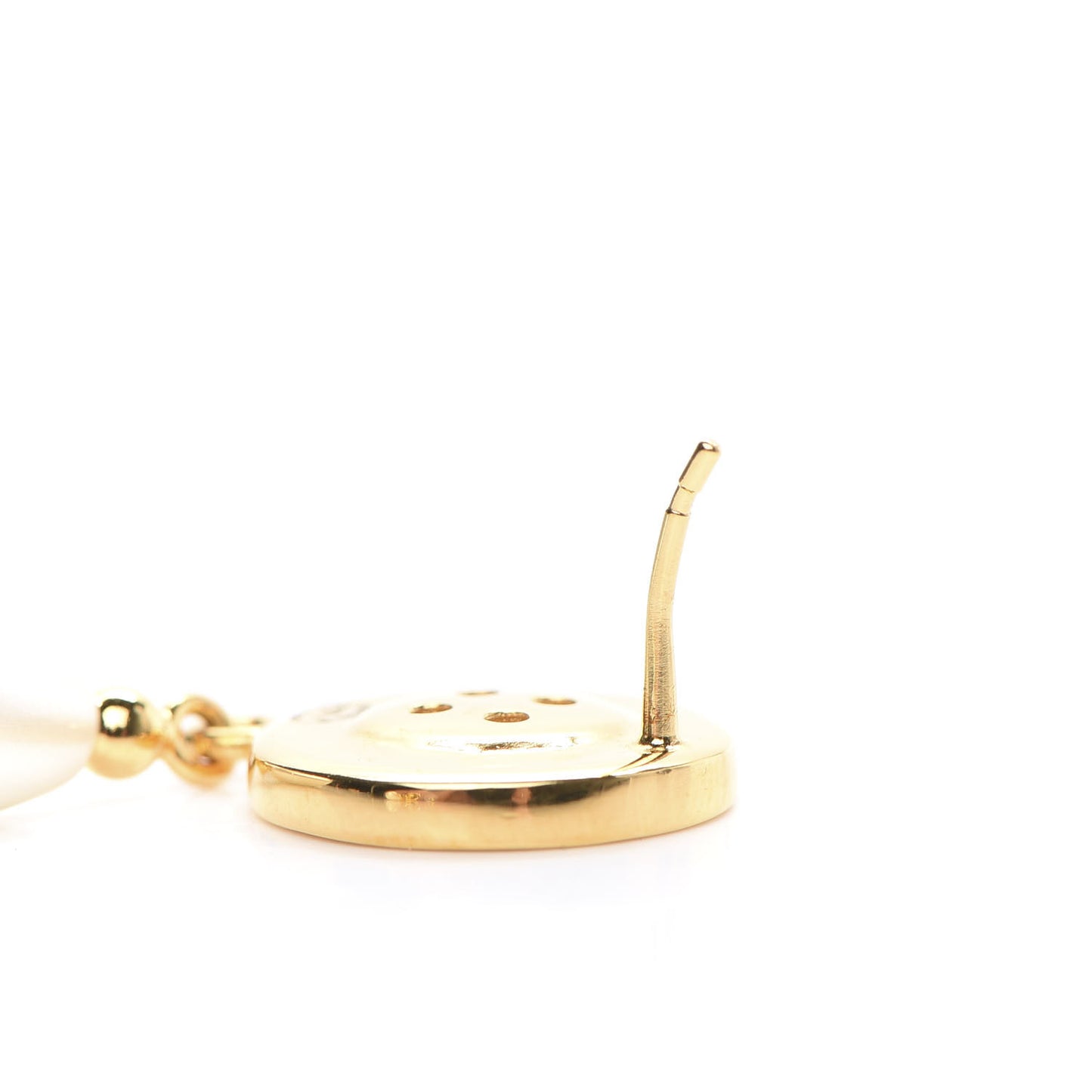 Metal Pearl Paris Button Drop Earrings Gold