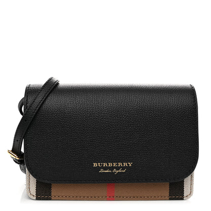 Burberry Derby Calfskin House Check Wallet On Chain Black 1 of 9