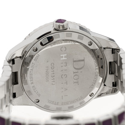 Christian Dior Stainless Steel Diamond Sapphire 33mm Christal Quartz Watch Purple 4 of 4