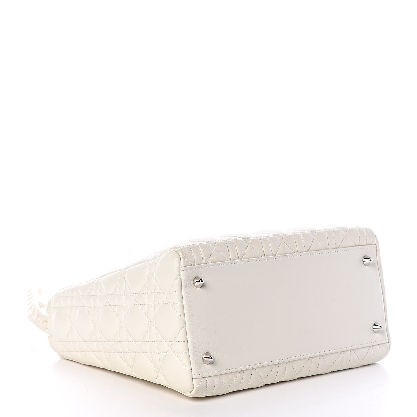Lambskin Cannage Ruffle Trim Medium Lady Dior Off White