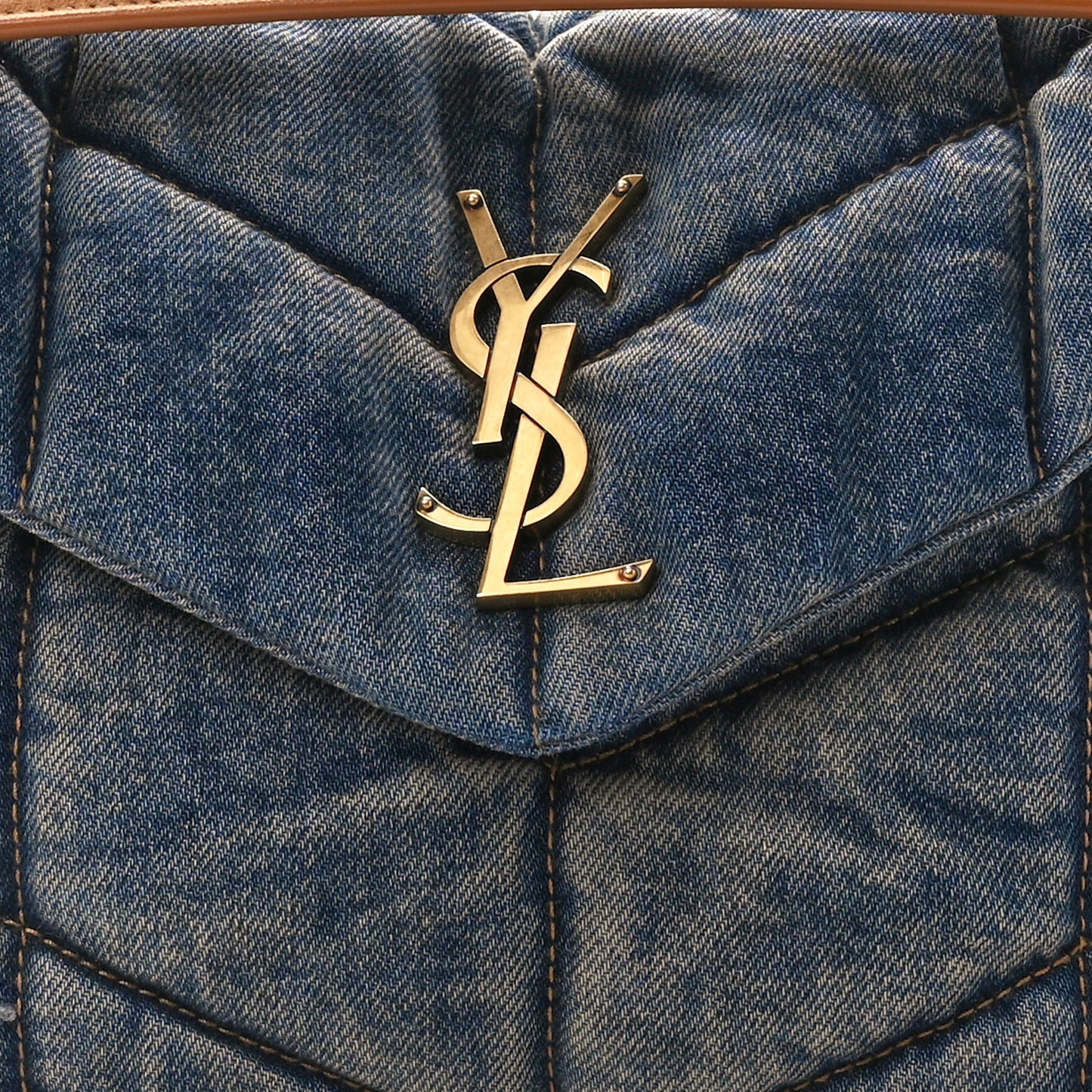 Denim Quilted Small Loulou Puffer Monogram Chain Satchel Blue Cinnamon