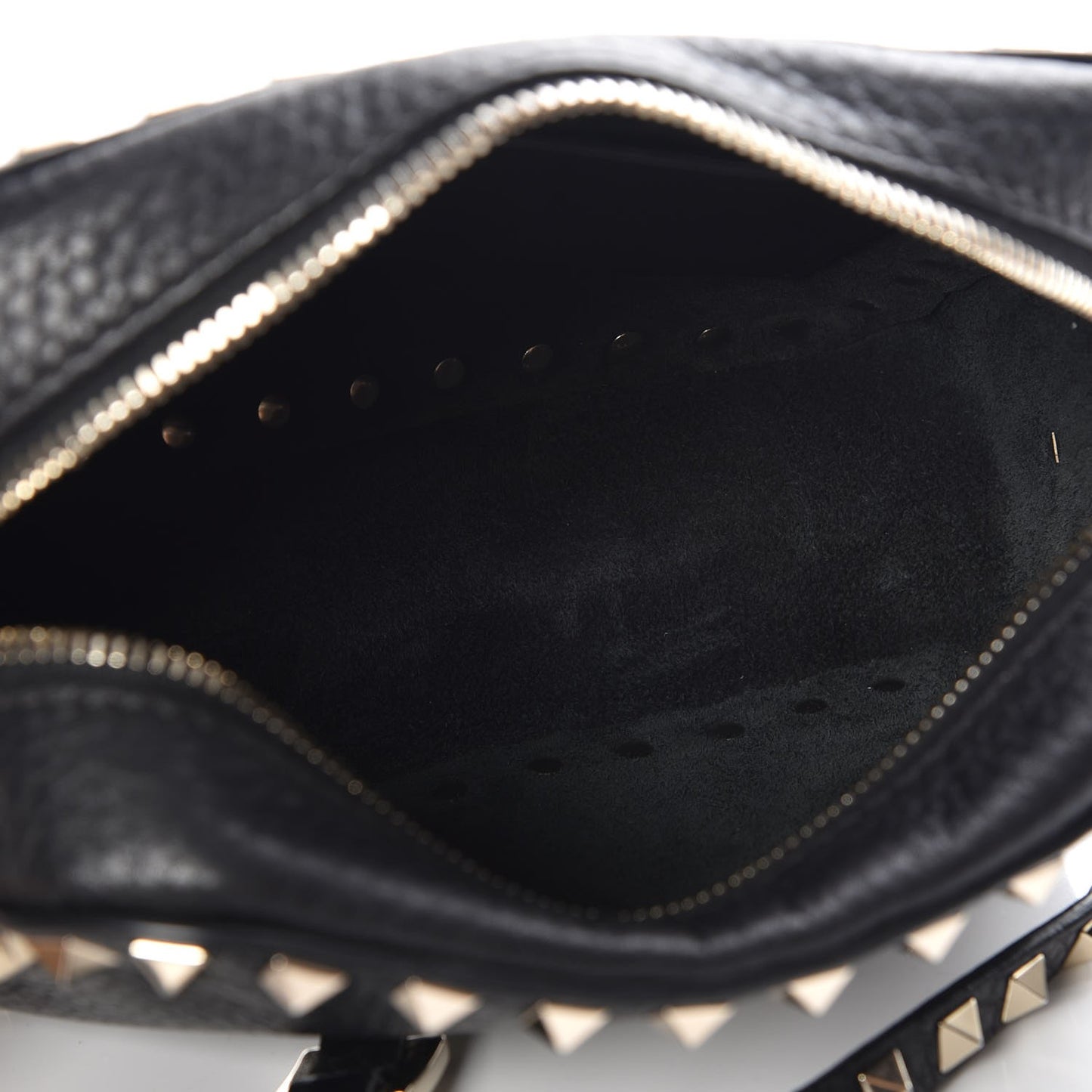 Grained Calfskin Rockstud Camera Crossbody Bag Black