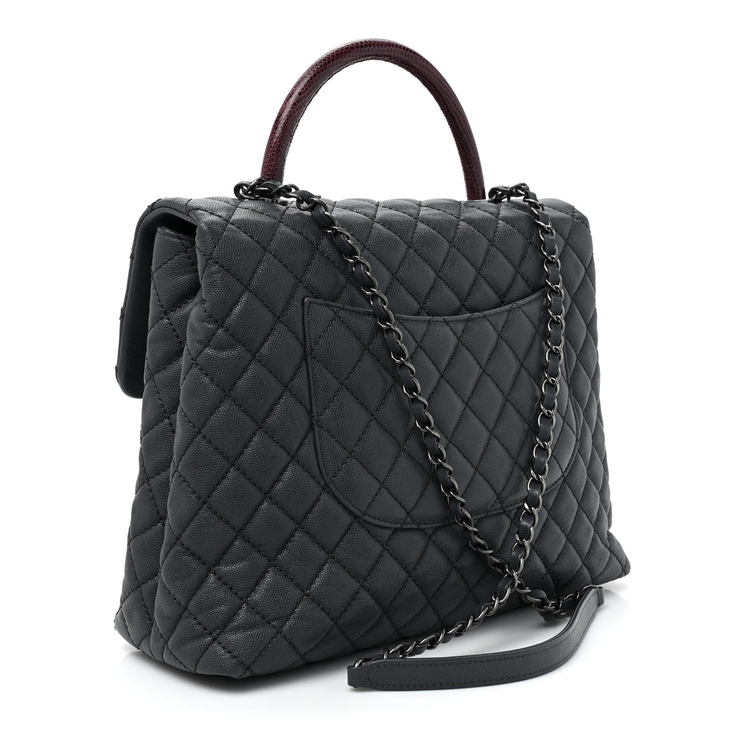 Caviar Lizard Quilted Large Coco Handle Flap Grey
