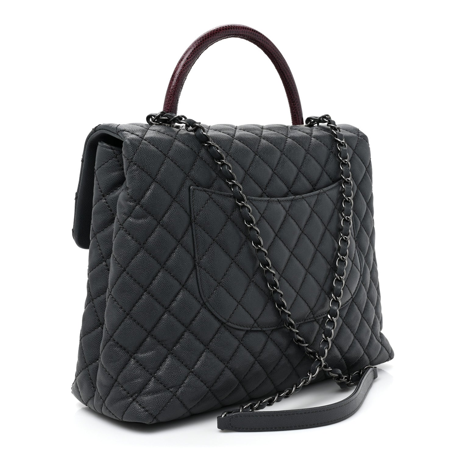 Chanel Caviar Lizard Quilted Large Coco Handle Flap Grey 3 of 16