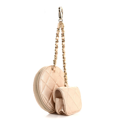 Chanel Metallic Lambskin Quilted Round Clip On Coin Purse Airpods Case Gold 3 of 9